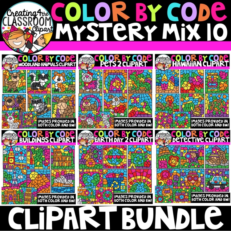 Color by Code Mystery Mix 10 Clipart Bundle (Color by Code Clipart)