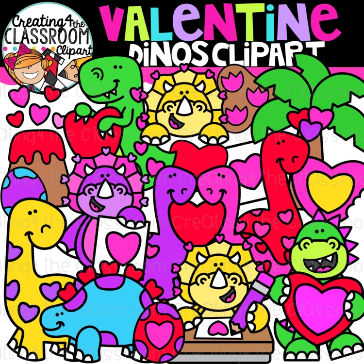 Valentine Dinosaurs Clipart {Valentines Clipart}