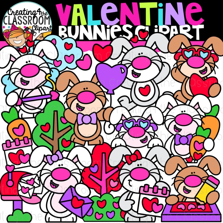 Valentines day Bunnies Clipart {Valentines Clipart}