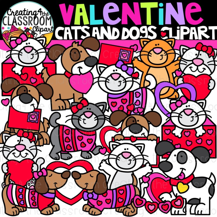 Cats and Dogs Valentines Clipart {Valentines Clipart}