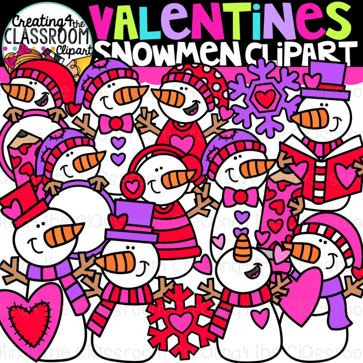 Valentines Snowmen Clipart {Valentines Clipart}