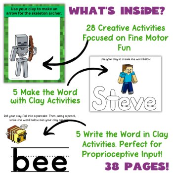 Play Doh Clay Mats for Minecraft Fans to Practice Fine Motor Skills and Spelling, image 2