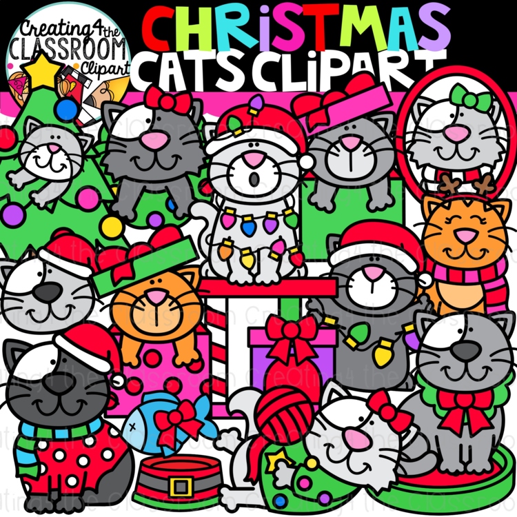 Christmas Cats Clipart {Creating4 the Classroom}