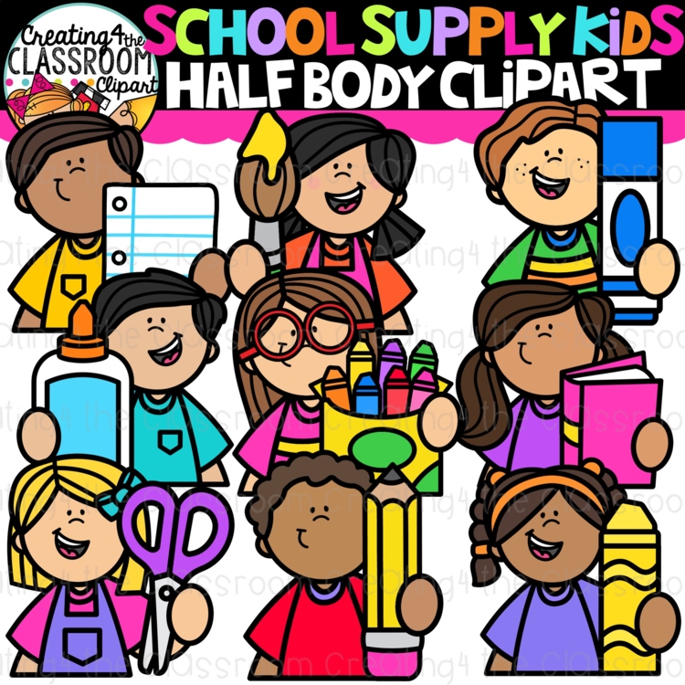 School Supply Kids Half Body Clipart {Creating4 the Classroom}