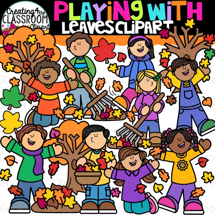 Kids Playing with Leaves Clipart {Fall, Autumn Clipart}