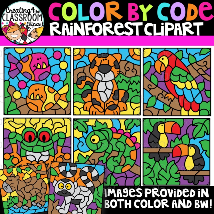 Rainforest Color By Code Clipart {Creating4 the Classroom}