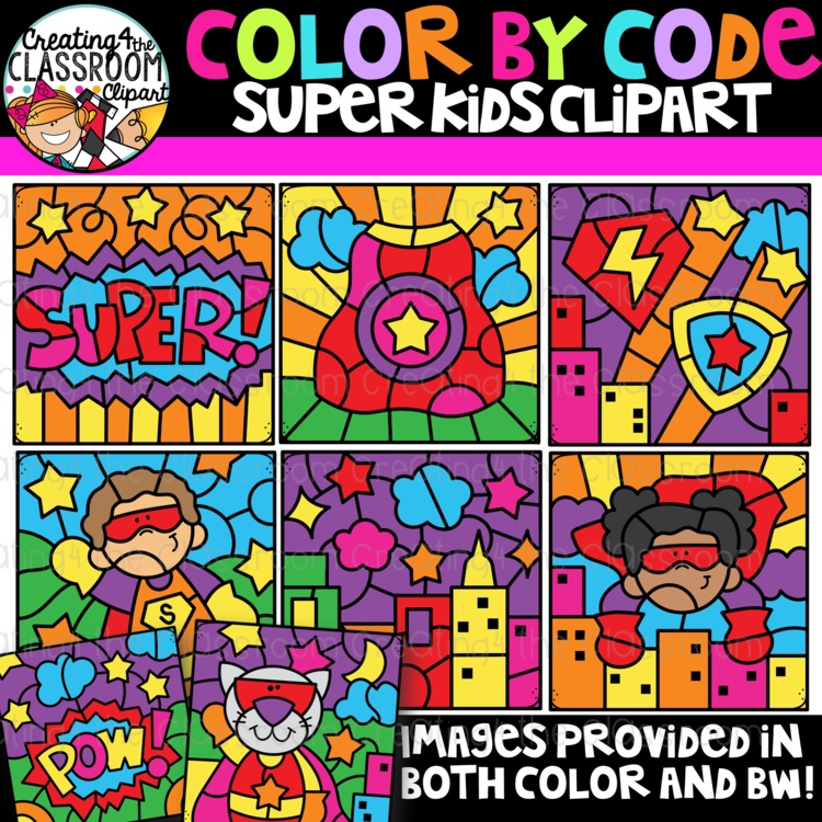 Super Kids Color By Code Clipart {Creating4 the Classroom}