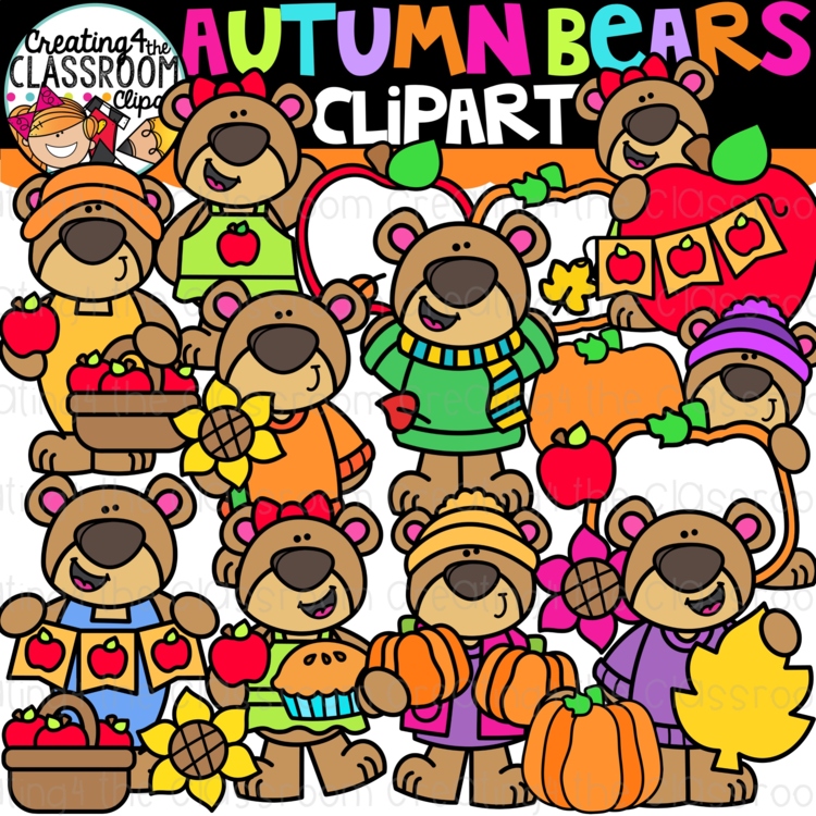 Autumn Bears Clipart {Fall, Autumn Clipart}