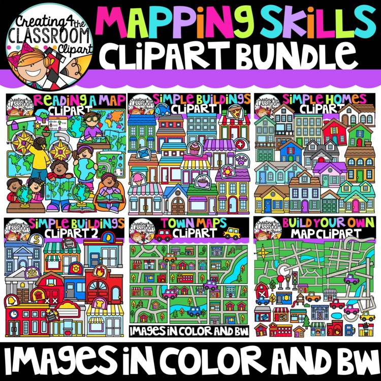 Mapping Skills Clipart Bundle {Build a Map Clipart}