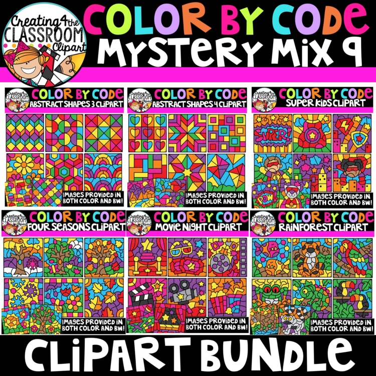 Color By Code Mystery Mix 9 Clipart Bundle