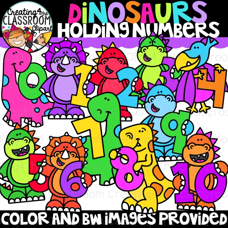 Dinosaurs Holding Numbers Clipart {Counting Clipart}