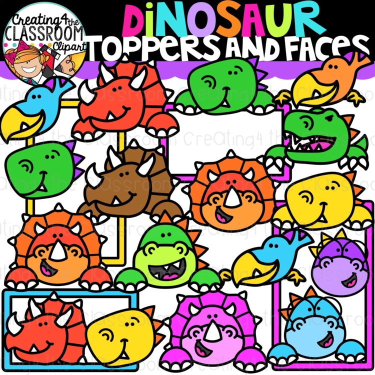 Dinosaur Toppers and Faces Clipart {Dinosaur Clipart}