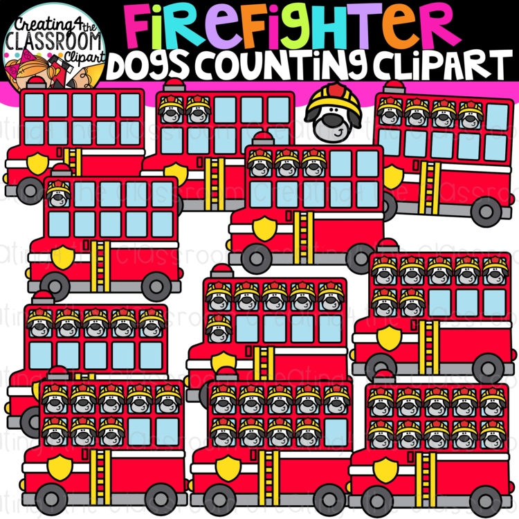 Counting Firefighter Dogs Clipart {Math Counting Clipart}