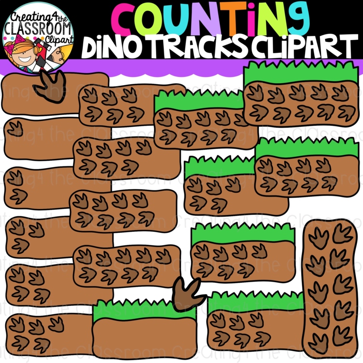 Counting Dinosaur Tracks Clipart {Math Counting Clipart}