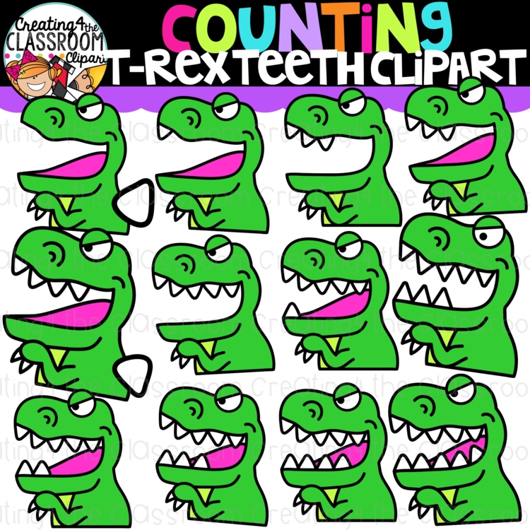 Counting T-Rex Dinosaur Teeth Clipart {Math Counting Clipart}