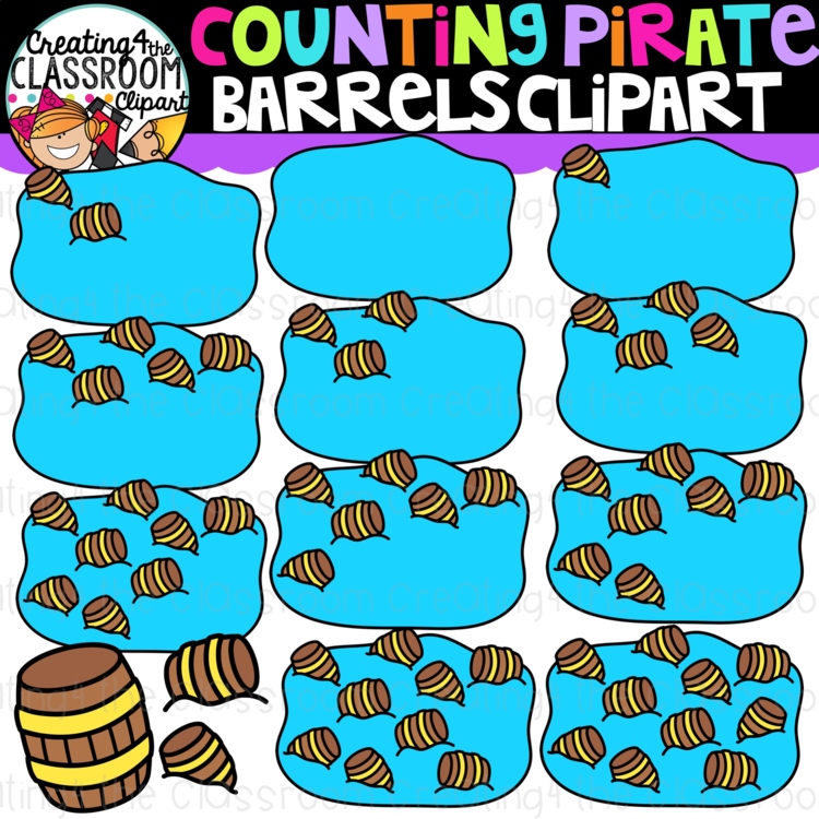 Counting Pirate Barrels Clipart- Pirate Counting Clipart