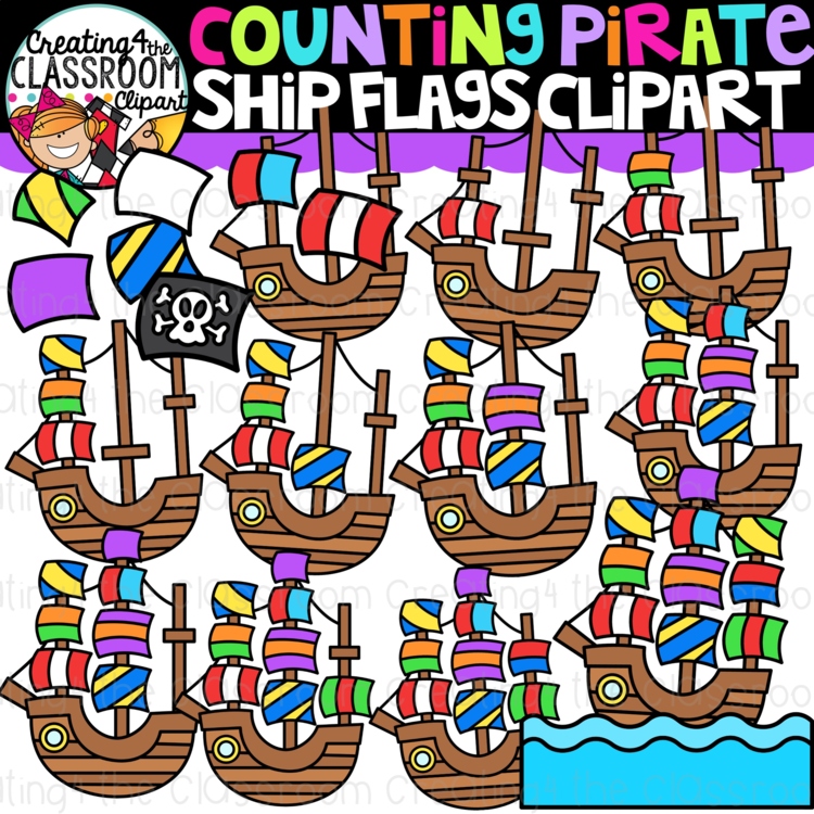 Counting Pirate Ship Flags Clipart {Pirate Counting Clipart}