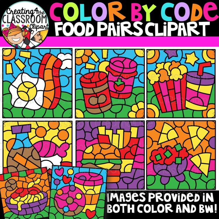 Food Pairs Color By Code Clipart {Creating4 the Classroom}
