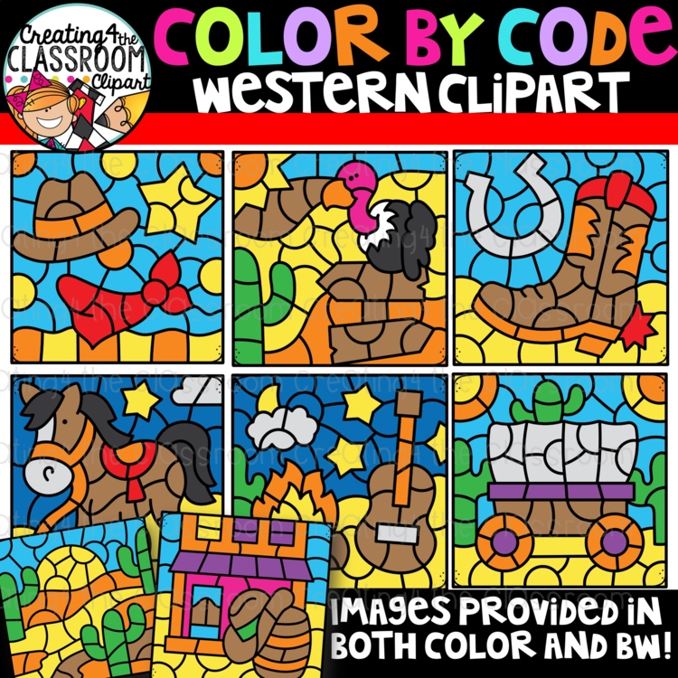 Western Theme Color By Code Clipart {Creating4 the Classroom}