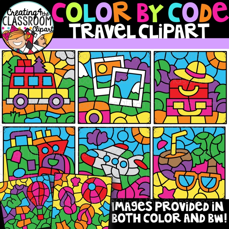 Travel Color By Code Clipart {Creating4 the Classroom}