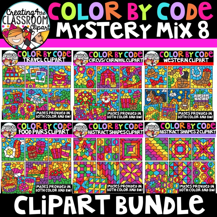 Color By Code Mystery Mix 8 Clipart Bundle
