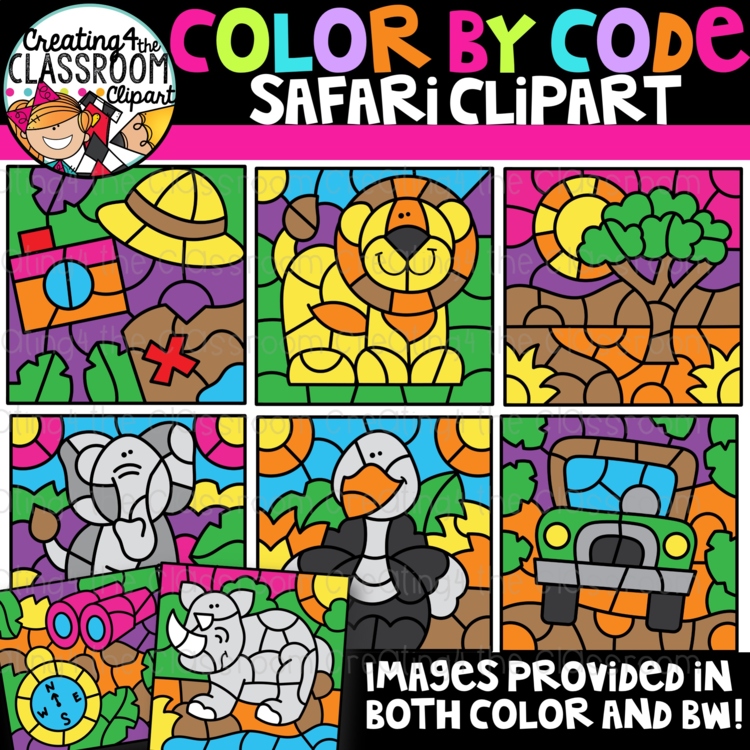 Color by Code Safari Clipart {Color by Number Clipart}