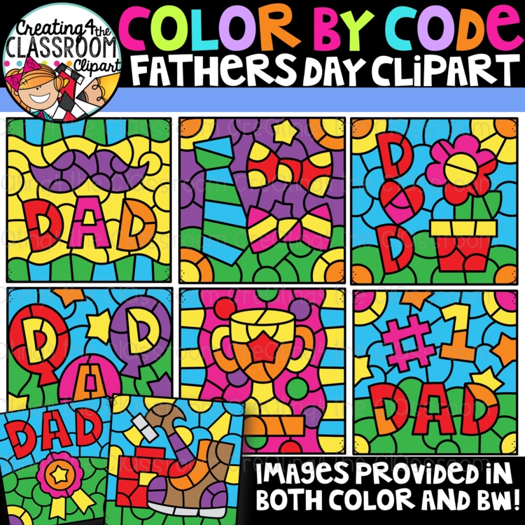 Fathers Day Color by Code Clipart {Color by Number Clipart}