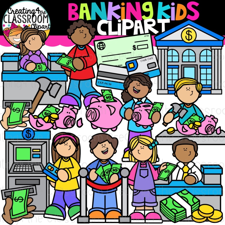 Banking Kids Clipart {Money, Math Clipart}