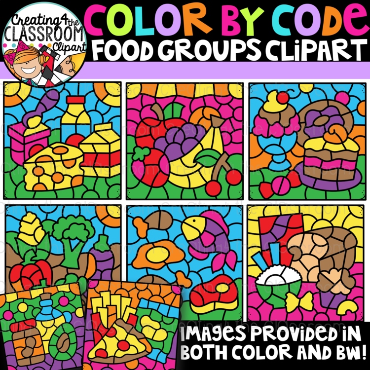 Color by Code Food Groups Clipart {Color by Number Clipart}