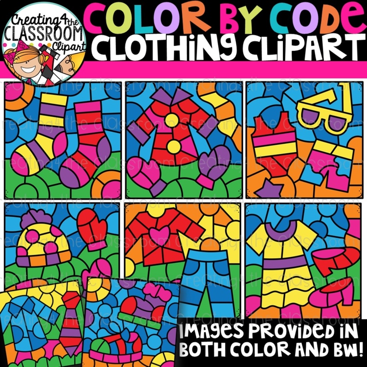 Color by Code Clothing Clipart {Color by Number Clipart}