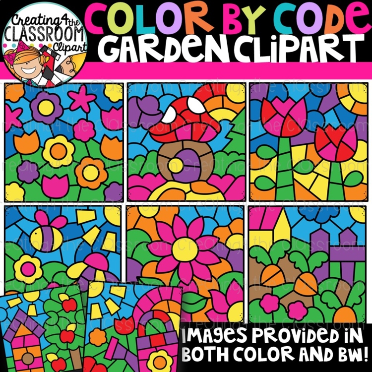 Color by Code Garden Clipart {Color by Number Clipart}