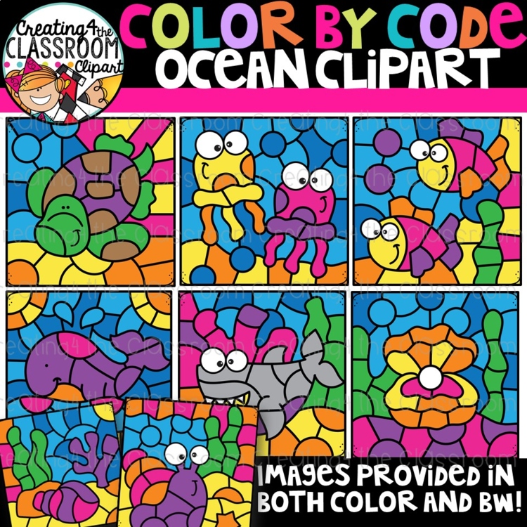Color by Code Ocean Clipart {Color by Number Clipart}