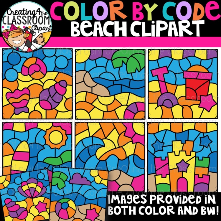 Color by Code Beach Clipart {Color by Number Clipart}