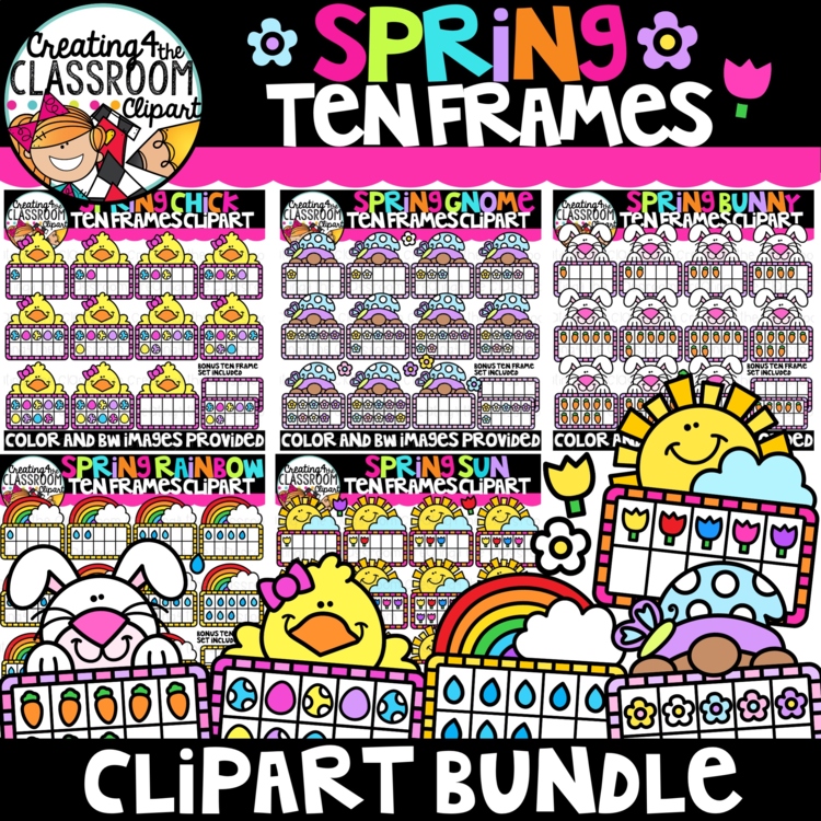 Spring Ten Frames Clipart Bundle {Math, Counting Clipart}