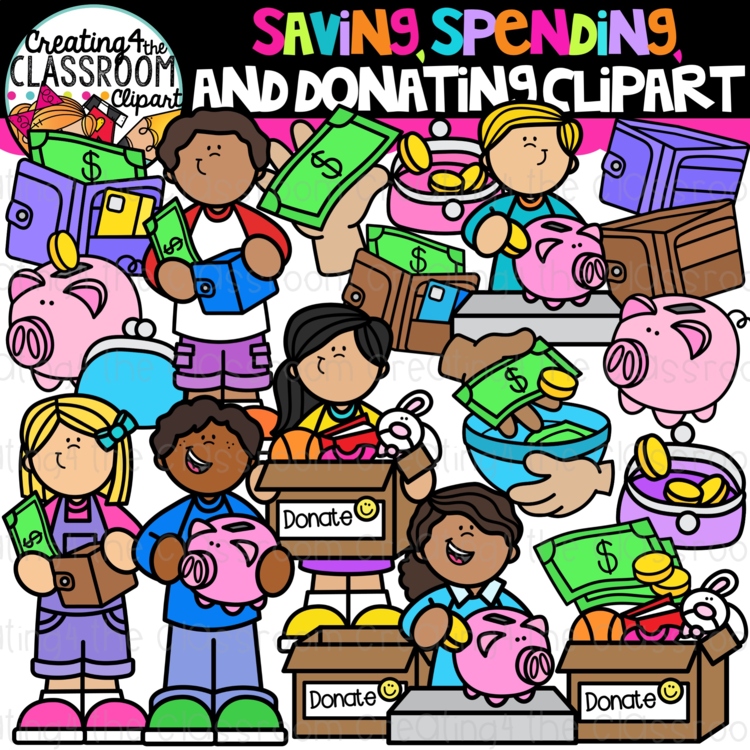 Saving, Spending, and Donating Kids Clipart {Money, Kid Clipart}