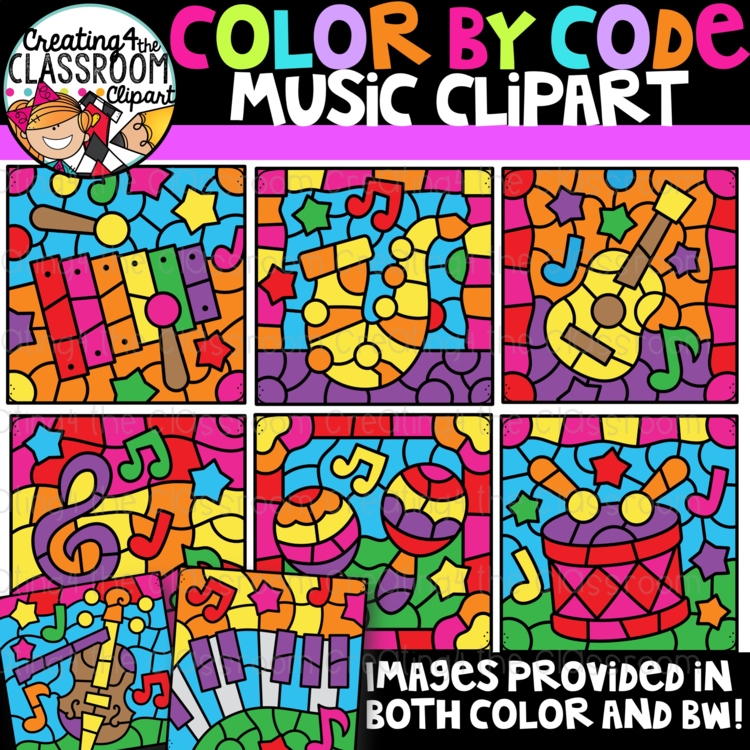 Color by Code Music Clipart {Color by Number Clipart}