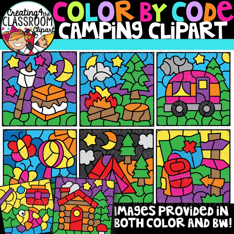 Color by Code Camping Clipart {Color by Number Clipart}