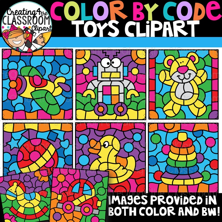 Color by Code Toys Clipart {Color by Number Clipart}