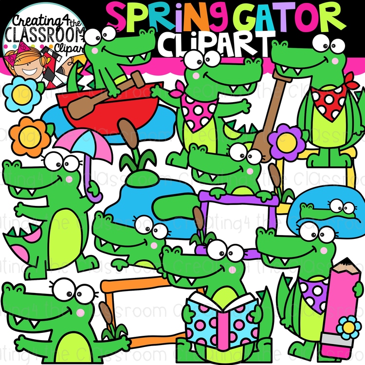 Spring Gator Clipart {Alligator, Spring Clipart}