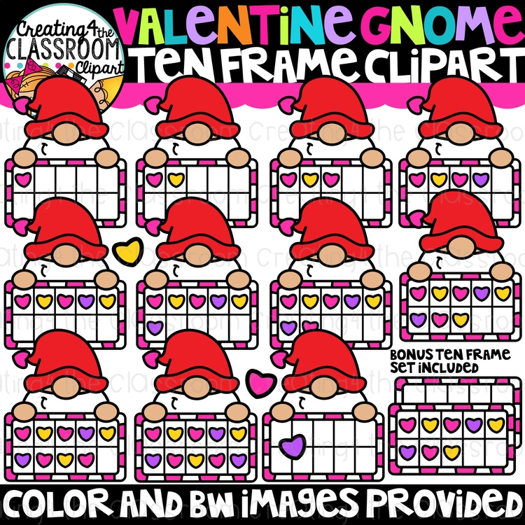 Valentine Gnome Ten Frames Clipart {Valentines, Math Clipart}
