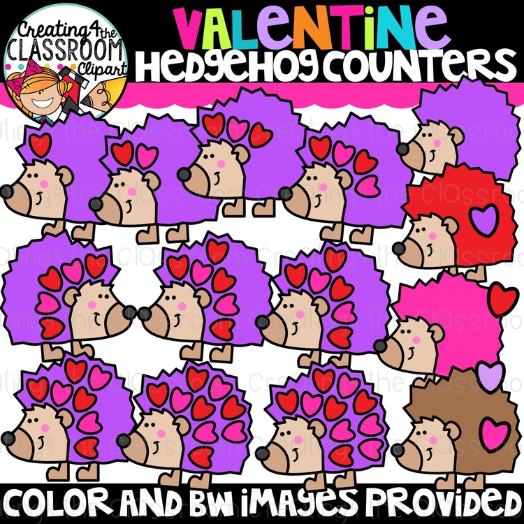 Counting Hedgehog Clipart {Valentines, Hedgehog, Clipart}