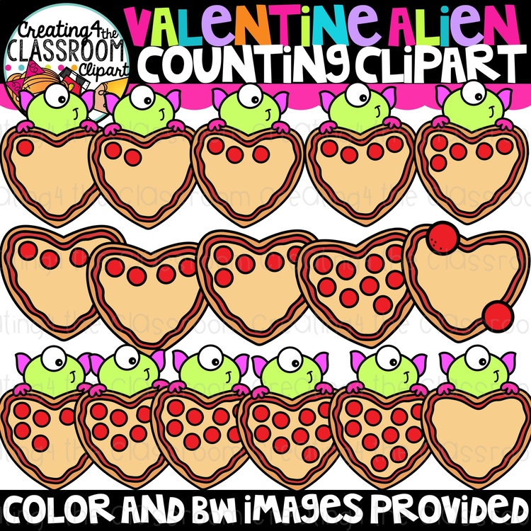 Counting Valentine Pizza Clipart {Valentines, Alien, Pizza, Clipart}