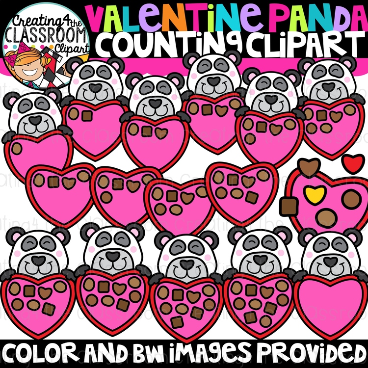 Valentine Counting Chocolates Clipart {Valentines, Panda, Clipart}