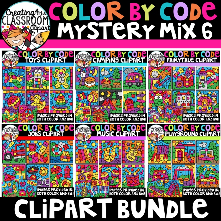 Color by Code Mystery Mix 6 Clipart Bundle {Color by Number}