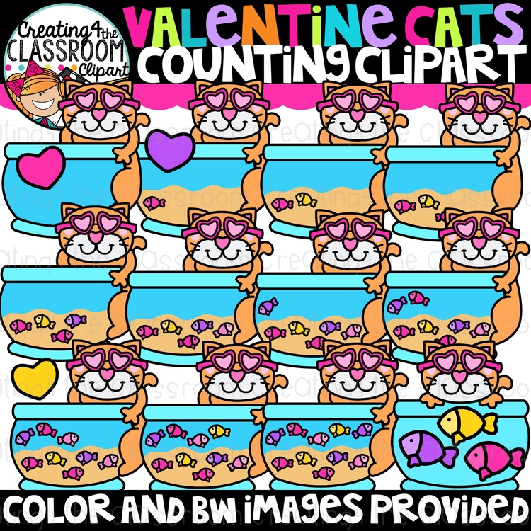 Valentine Cats Counting Clipart {Valentines, Cats, Clipart}