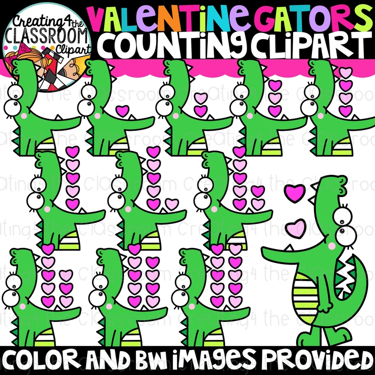 Valentine Gators Counting Clipart {Valentines, Gator, Clipart}
