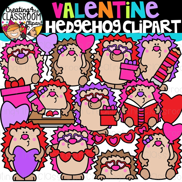 Valentine Hedgehogs Clipart {Valentines, Hedgehog, Clipart}