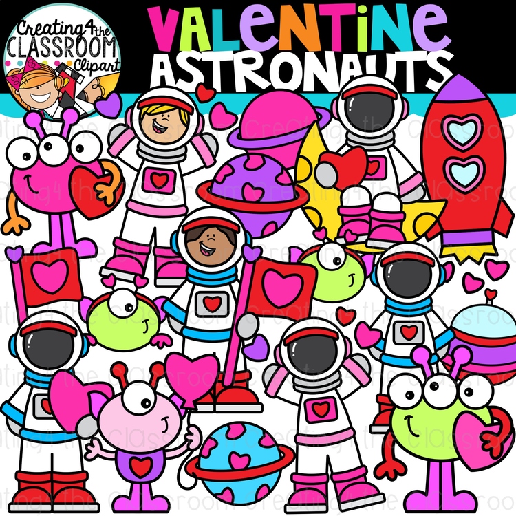 Valentines Day Astronauts Clipart {Valentines, Space, Clipart}