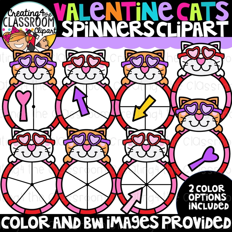 Valentines Cat Spinners Clipart {Math, Clipart}