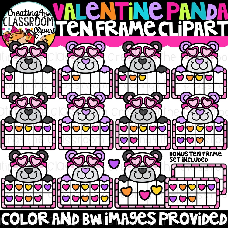 Valentine Pandas Ten Frames Clipart {Valentines, Clipart}
